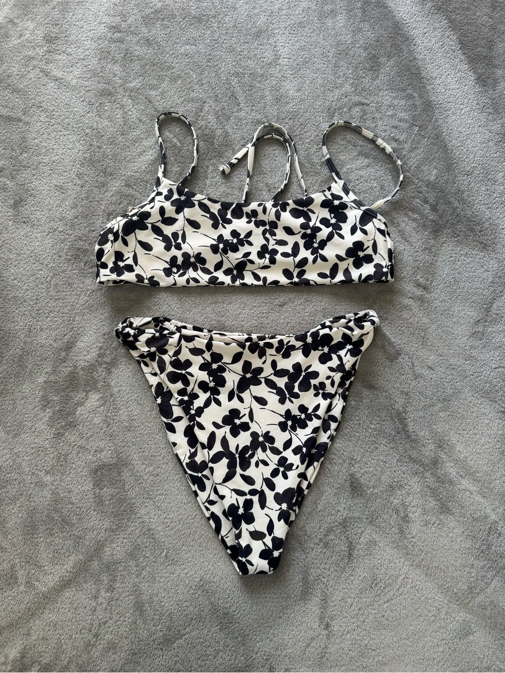Skatie Black and White Floral Two-Piece Swim Set